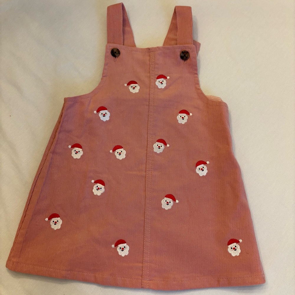 Pink Santa Embroidered Corduroy Dress